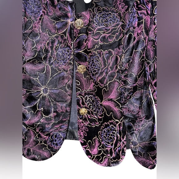 Vintage Nah Nah Collection Cocktail Jacket Velvet Floral Black Purple 12 - Picture 2 of 6
